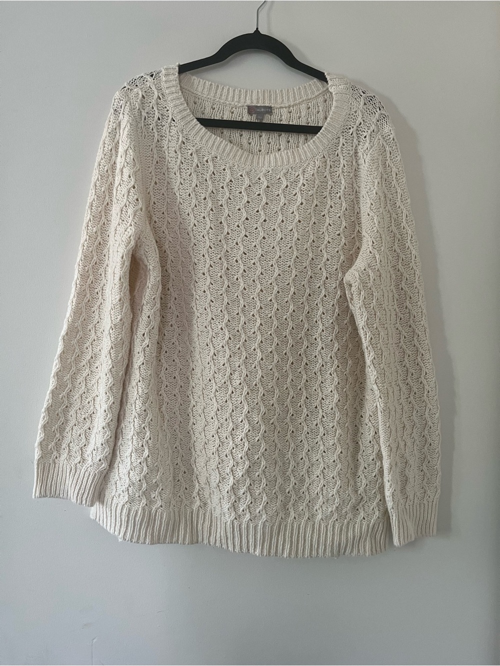 Talbots Cream Fisherman Chunky Cable Knit Sweater XL Petite Wool Blend
